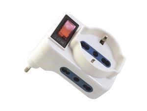 ADATTATORE TRIPLO SCHUKO SALVASPAZIO + INTER 10 A ADATTATORE TRIPLO SCHUKO SALVASPAZIO + INTER 10 A